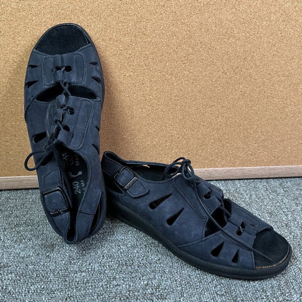 Tatami By Birkenstock Lace Front Open Toe Sandals Black Leather Size 6 / EU 37